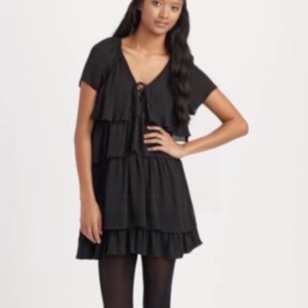 Joie karissa silk ruffled dress black size L